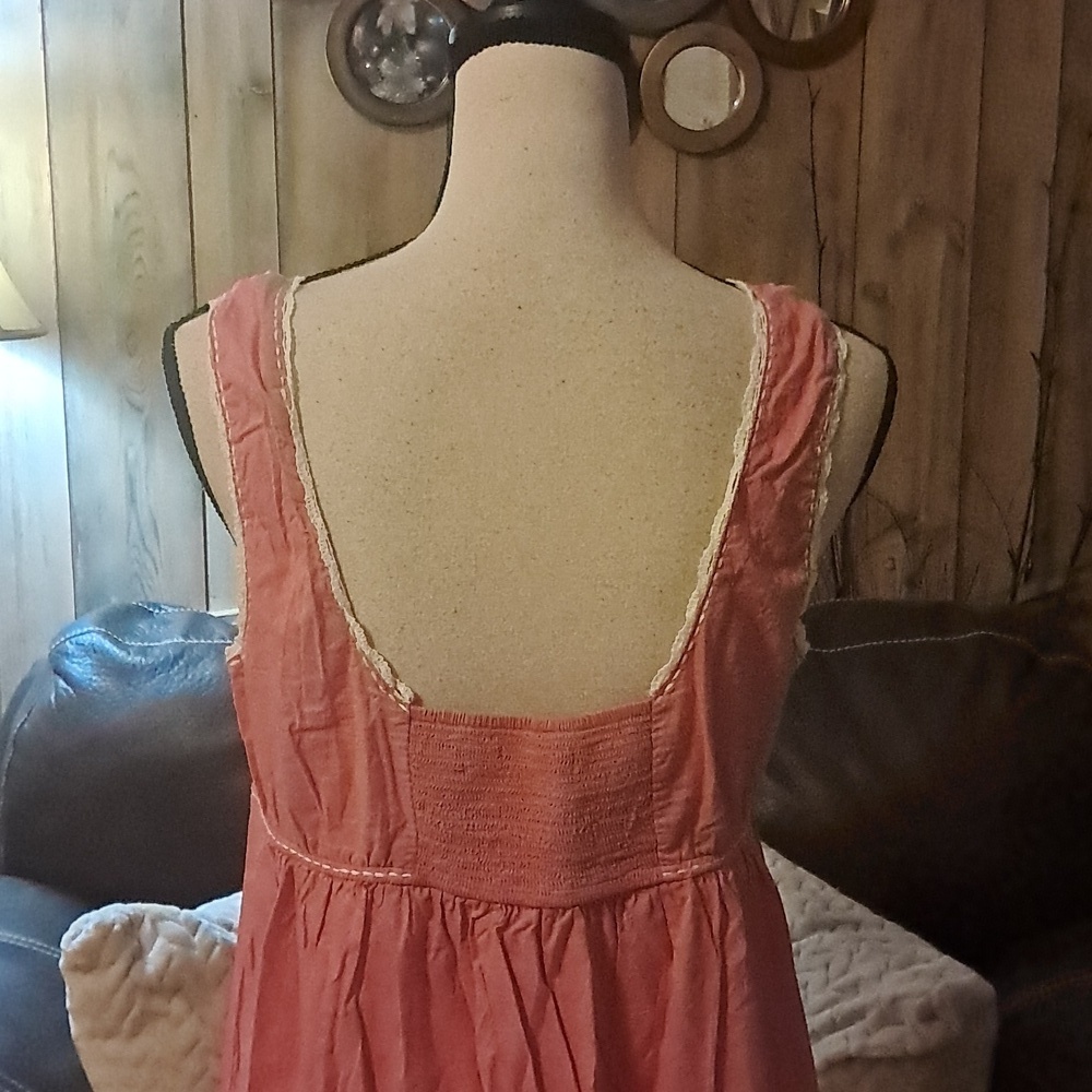 Anthropologie Feather Bone Pink Dress w/ Lace Trim Sleeveless Embroidered Flower - Picture 5 of 9